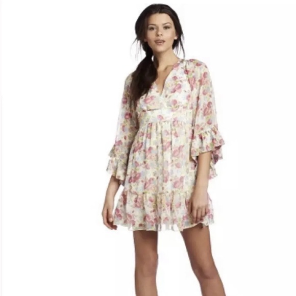 🍒RARE BETSEY JOHNSON Floral Rose BAMBI Boho Slip Bell Sleeves DRESS S  🍒✨ - Picture 8 of 13